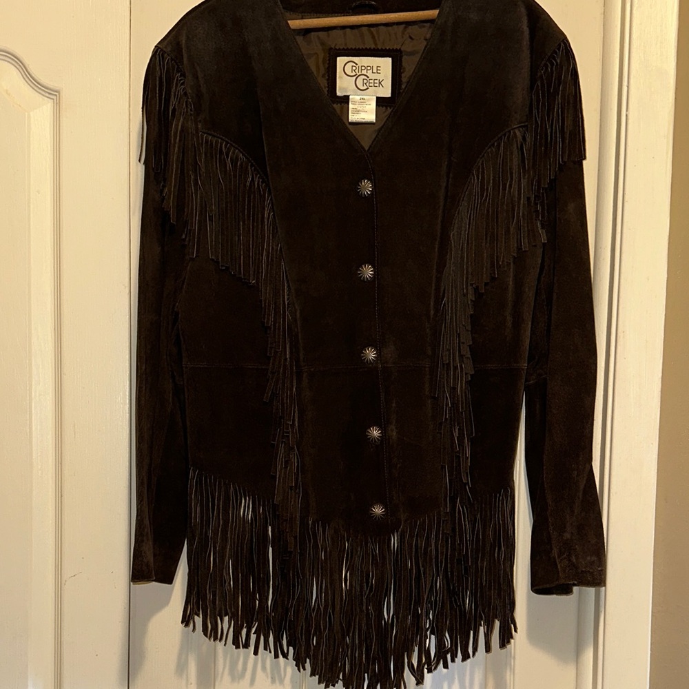 Cripple Creek Brown Leather Fringe Jacket